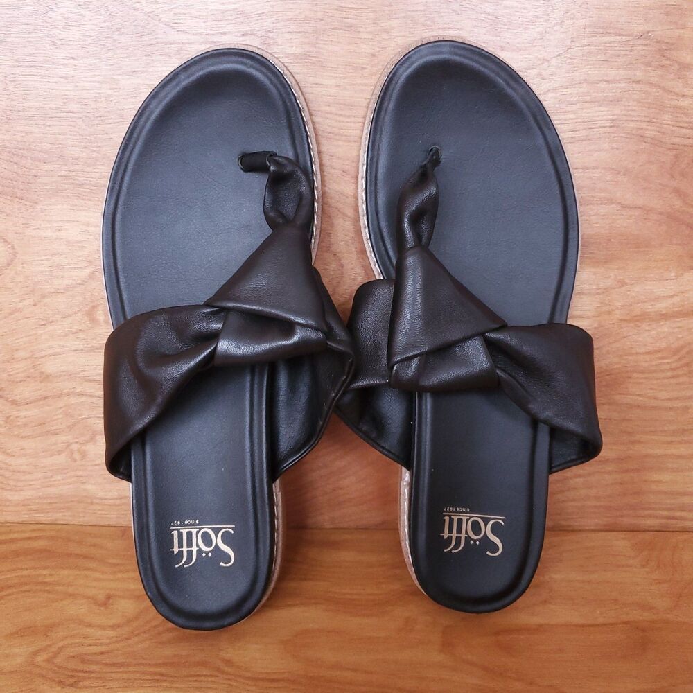 Sofft Ellyn Sandals Womens 9.5 M Black Leather Flip Flops Thongs Vacation Summer
